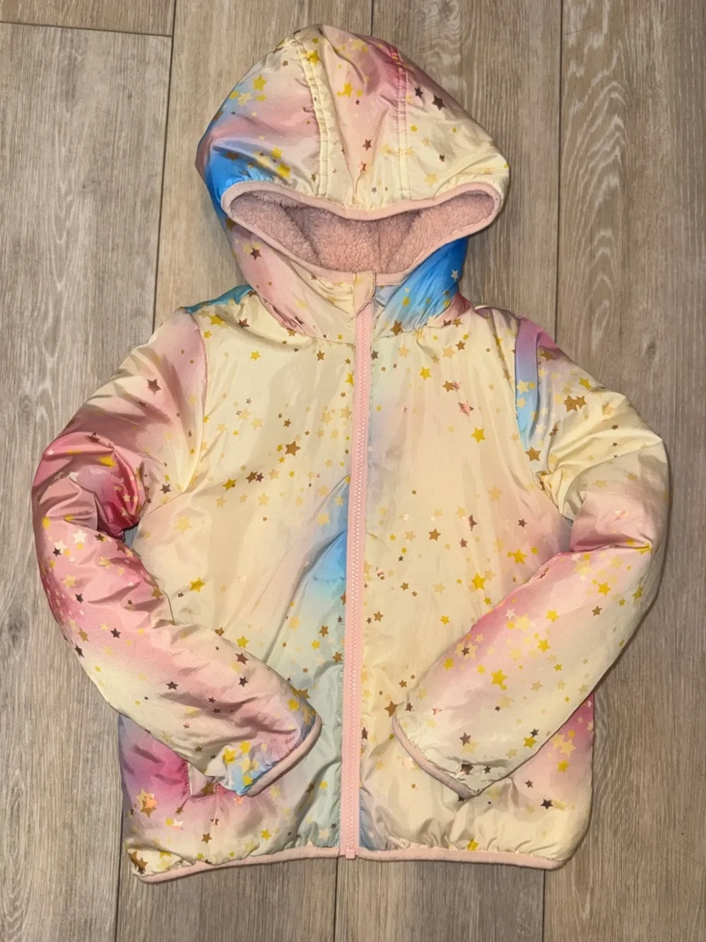 Girls Pastel Star Puffer Jacket with Hood